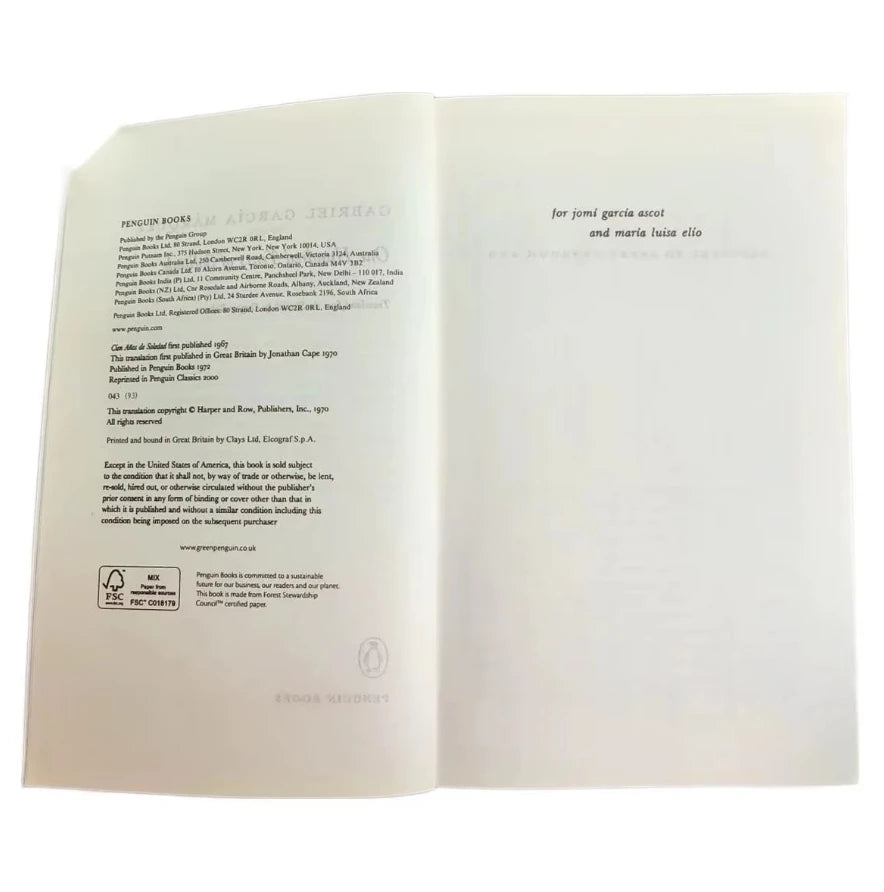 One Hundred Years of Solitude English Version Original English Novel Book